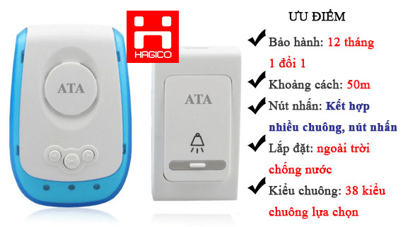 Chuông cửa không dây chống nước ATA AT913